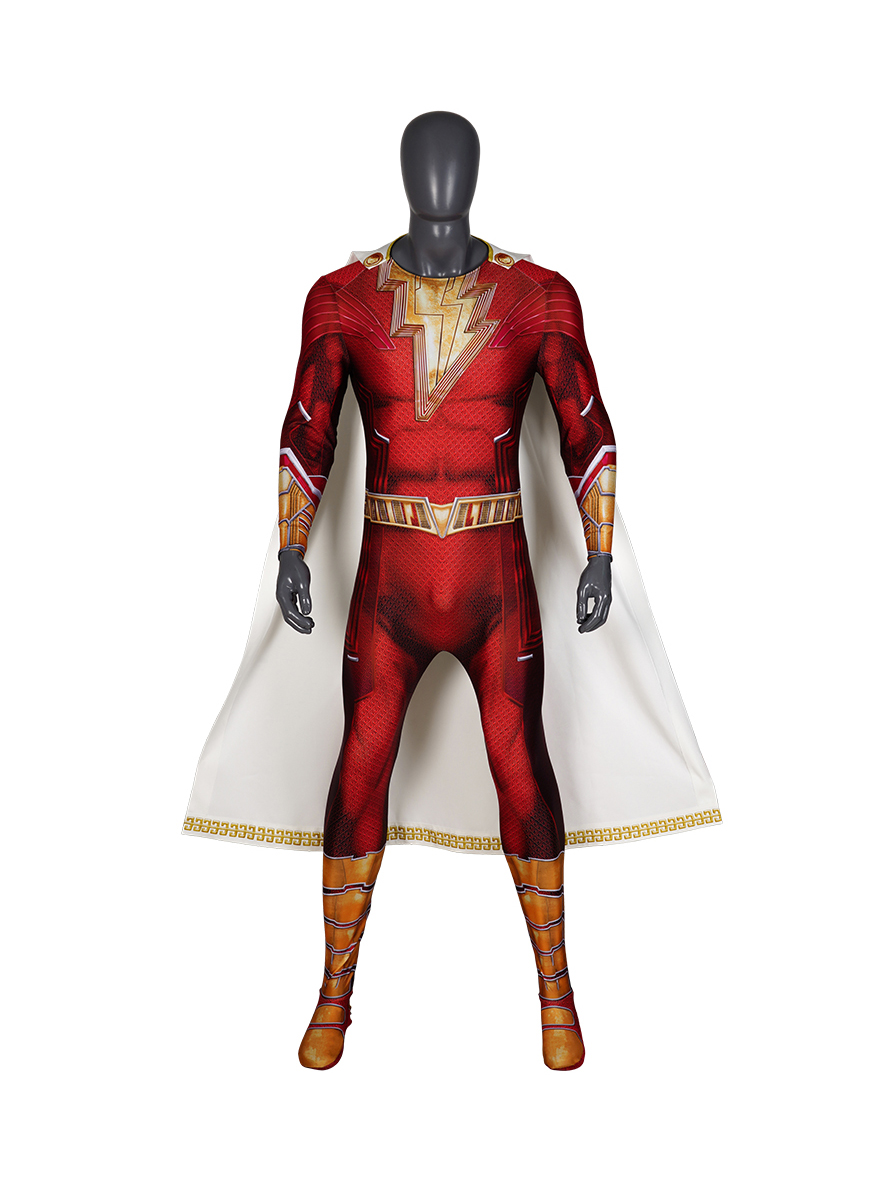 Shazam 2 Fury of the Gods Billy Batson Lycra Bodysuit Cosplay Costume Full Set