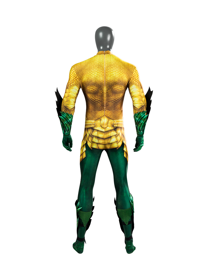 Aquaman Arthur Curry Gold Battle Suit Lycra Bodysuit Version Cosplay Costume Set Without Trident