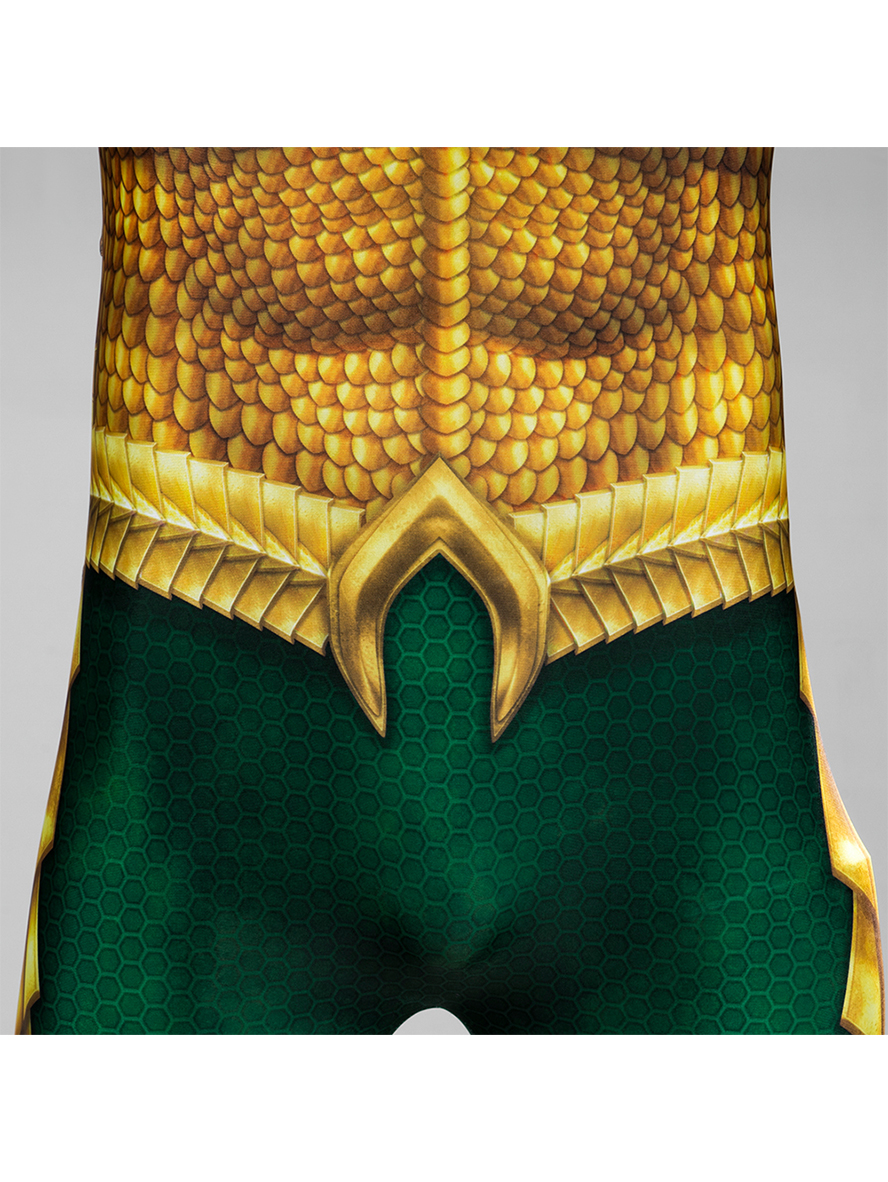 Aquaman Arthur Curry Gold Battle Suit Lycra Bodysuit Version Cosplay Costume Set Without Trident