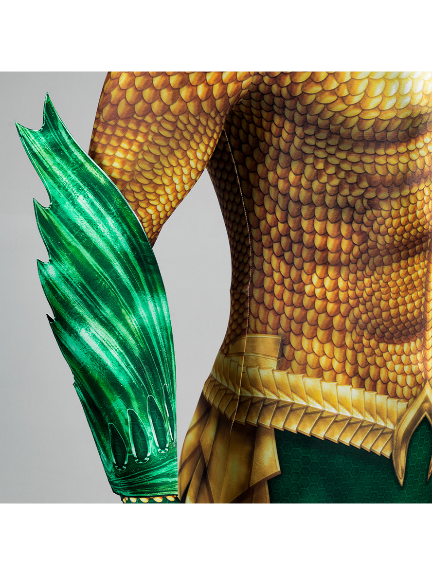 Aquaman Arthur Curry Gold Battle Suit Lycra Bodysuit Version Cosplay Costume Set Without Trident